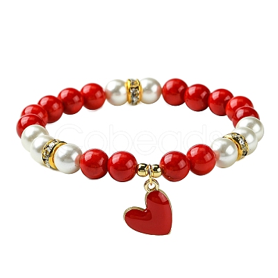 Valentine's Day Natural Dyed Mashan Jade Beaded Stretch Bracelets for Women BJEW-TA00575-1