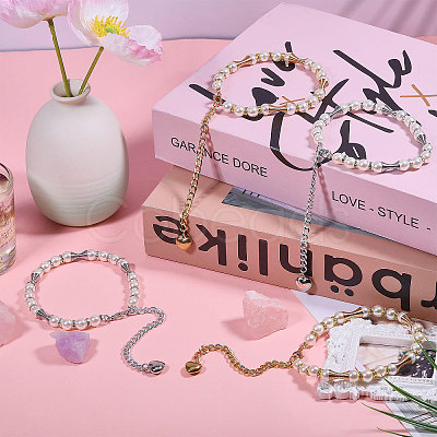 4Pcs 2 Colors Iron & Crystal Rhinestone & Resin Pearl Shoelace Bands FIND-GL0002-23-1