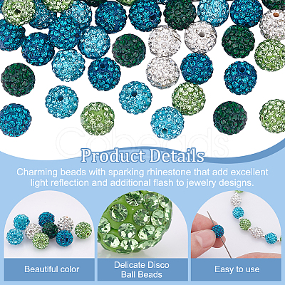 100Pcs 5 Colors Polymer Clay Pave Rhinestone Beads RB-OC0001-10B-1