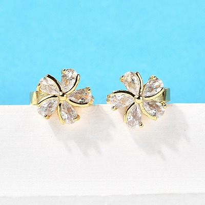 Flower Brass Hoop Earrings EJEW-S256-01B-G-1