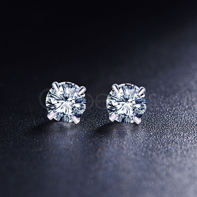 Rhodium Plated 925 Sterling Silver Four Pronged Ear Studs JE420A-01-1