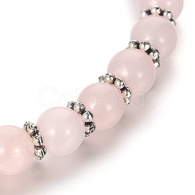 Trendy Natural Rose Quartz Beaded Acrylic Charm Bracelets BJEW-JB01792-02-1