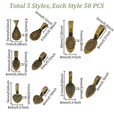250Pcs 5 Styles Tibetan Style Glue-on Flat Pad Bails TIBEP-GA0001-04A-1