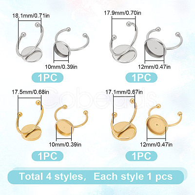 4Pcs 4 Styles Stainless Steel Cuff Pad Ring Settings FIND-LP0001-09-1