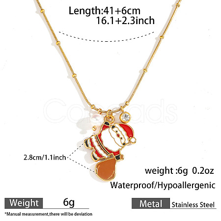 304 Stainless Steel Enamel & Rhinestone & Resin Christmas Pendant Necklaces for Women FS-WG85DFF-03-1