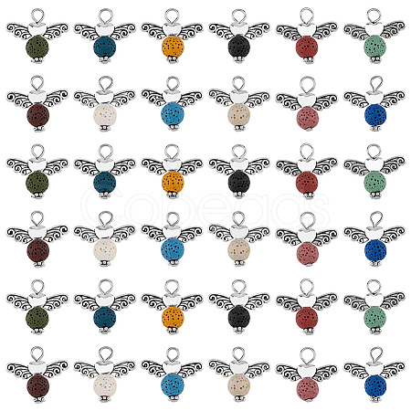 48Pcs 12 Colors Natural Lava Rock Dyed Pendants PALLOY-AB00121-1