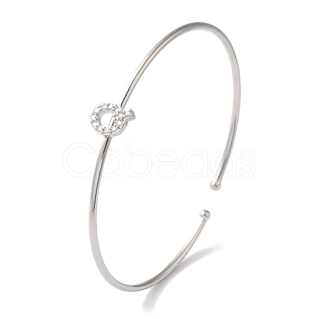 Rack Plating Brass Micro Pave Clear Cubic Zirconia Letter Open Cuff Bangles BJEW-A018-01P-Q-1