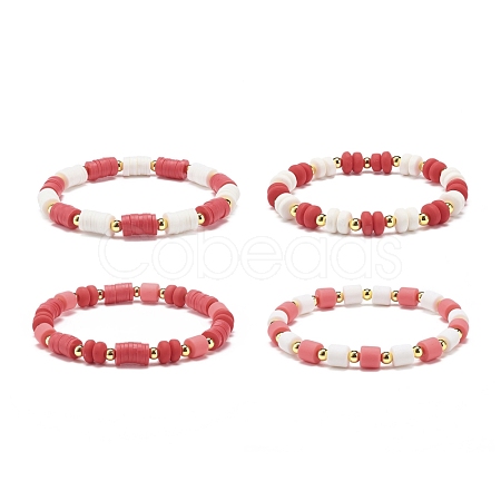 4Pcs 4 Style Polymer Clay Heishi Surfer Stretch Bracelets Set BJEW-JB08639-1