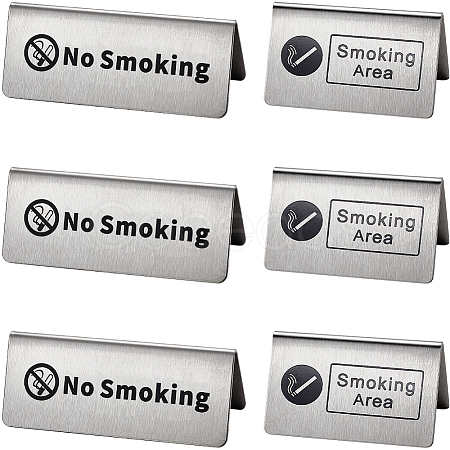 6Pcs 2 Styles 201 Stainless Steel Hotel Resturant Table No Smoking & Smoking Area Tent Sign AJEW-CP0003-74-1