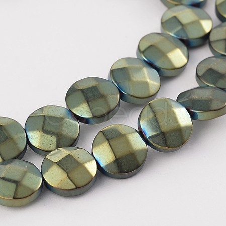 Electroplated Non-magnetic Synthetic Hematite Flat Round Bead Strands G-L368-06F-1