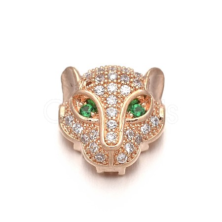 Rack Plating Brass Micro Pave Cubic Zirconia Leopard Hollow Beads ZIRC-I012-18RG-RS-1