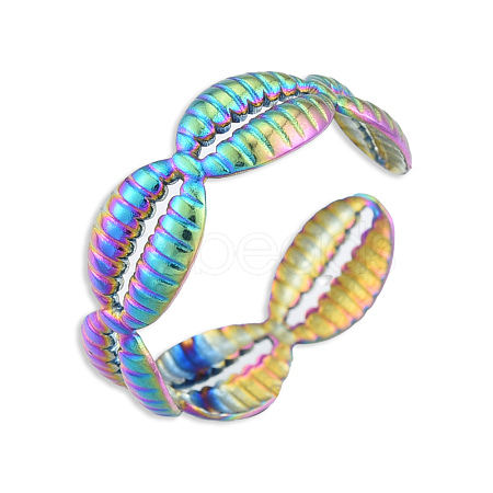 Ion Plating(IP) 304 Stainless Steel Shell Wrap Open Cuff Ring for Women RJEW-N038-102M-1