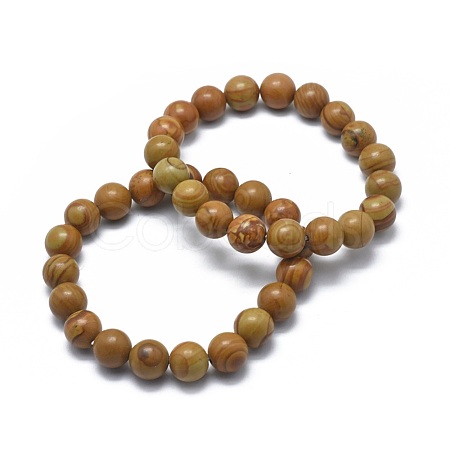 Natural Wood Lace Stone Bead Stretch Bracelets BJEW-K212-A-041-1