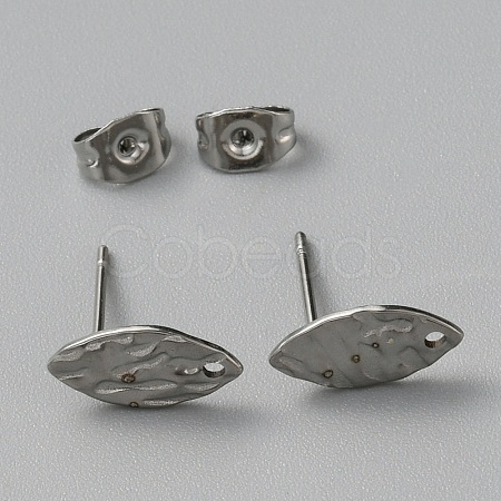 304 Stainless Steel Textured Geometry Stud Earrings Findings with Hole STAS-WH0027-54E-1