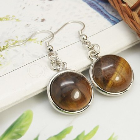 Fashion Natural Tiger Eye Earrings EJEW-E003-5-1