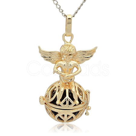 Golden Tone Brass Hollow Round Cage Pendants KK-J238-06G-1