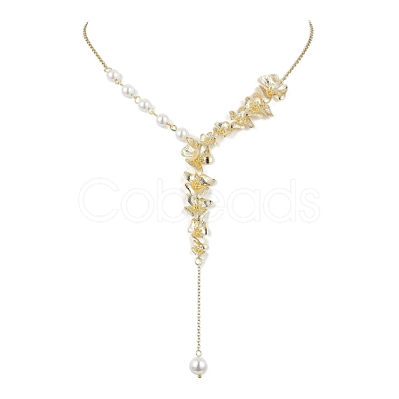 Brass Flower Lariat Necklace NJEW-JN04621-1