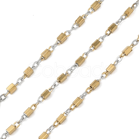 Two Tone 304 Stainless Steel Cuboid Link Chains CHS-G050-02GP-1