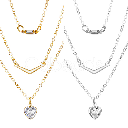 4Pcs 2 Colors Alloy Crystal Rhinestone 3 Layered Necklaces NJEW-HY0001-25B-1