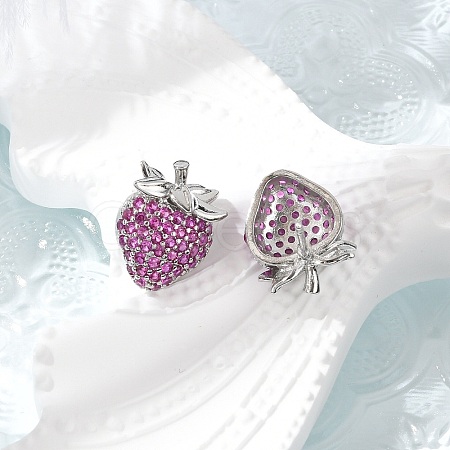 Strawberry Brass Micro Pave Cubic Zirconia Stud Earrings EJEW-M077-15P-1