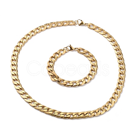 304 Stainless Steel Curb Chains Bracelets & Necklaces Jewelry Sets SJEW-I206-01G-1