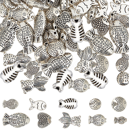 100Pcs 10 Styles Tibetan Style Alloy Beads TIBEB-SC0001-33-1