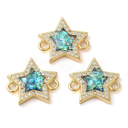 Rack Plating Brass Micro Pave Clear Cubic Zirconia Star Connector Charms KK-K385-097G-1