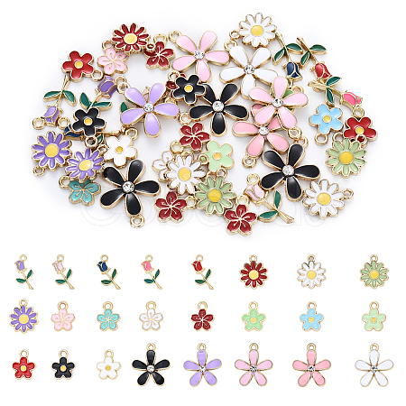40Pcs 5 Styles Random Color Alloy Enamel Charms ENAM-YW0004-79B-1