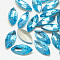 Pointed Back Glass Rhinestone Cabochons, Back Plated, Faceted, Horse Eye, Aquamarine, 10x5x3mm