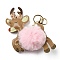 Imitation Rex Rabbit Fur & PU Leather Christmas Reindeer Pendant Keychain, with Alloy Clasp, for Bag Car Pendant Decoration, Pink, 15cm