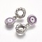 304 Stainless Steel European Dangle Charms, with Enamel, Eye, Stainless Steel Color, Medium Orchid, 25.5mm, Hole: 4.5mm, Pendant: 13x9.5x3mm