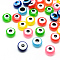 Resin Beads, Flat Round, Evil Eye, Mixed Color, 7.5~8x5~6mm, Hole: 1.8~2mm