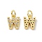 Real 18K Gold Plated Brass Micro Pave Clear Cubic Zirconia Charms, with Jump Ring, Letter.W, 11x9x2.5mm, Hole: 3.4mm