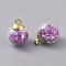 Glass Ball Pendants, with Star Glitter Sequins and Golden Plated CCB Plastic Cup Peg Bails, Round, Dark Orchid, 20.5x15mm, Hole: 2.5mm