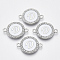 Alloy Enamel Links Connectors, with Crystal Rhinestones, Flat Round with Letter, Silver Color Plated, Letter.D, 22x16x2mm, Hole: 1.8mm