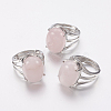 Natural Rose Quartz Wide Band Finger Rings RJEW-K224-A12-3