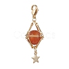 Natural Carnelian Brass Pendant Decorations HJEW-JM01817-04-4