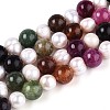 Dyed Natural White Jade Round & Natural Cultured Freshwater Pearl Grooved Potato Beads Strands PEAR-N019-04-2