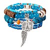 5Pcs 5 Style Wood & Glass Seed & Acrylic Beaded Stretch Bracelets Set with Baseball JB709A-1