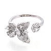 Butterfly Brass Micro Pave Clear Cubic Zirconia Cuff Ring Settings KK-T076-54P-2