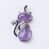 Natural Amethyst Kitten Pendants G-P352-B06-1