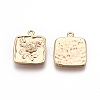 Square with Rose Pattern Brass Pendants KK-G436-20G-1