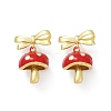 Mushroom with Bowknot Brass Enamel Dangle Stud Earrings EJEW-F895-25B-G-4