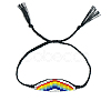 Glass Seed Wide Band with Rainbow Pattern Friendship Link Bracelet for Women BJEW-P269-15-2