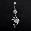 Piercing Jewelry Real Platinum Plated Brass Rhinestone Dolphin Navel Ring Belly Rings AJEW-EE0001-63-2