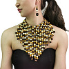 Bohemian Style Wood Round Beaded Pendant Necklaces & Dangle Earrings Sets FS-WG26D1A-02-1