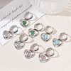 Brass Micro Pave Cubic Zirconia and Cat Eye Beads Heart Hoop Dangle Earrings KK-CBAD9DF-01P-1