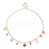 Alloy Heart & Millefiori Glass Flower Bib Necklace with Ion Plating(IP) Handmade 304 Stainless Steel Chains NJEW-JN04403-1