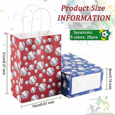 Olycraft 25Pcs 5 Colors Rectangle with Sport Good Pattern Paper Bags CARB-OC0001-01-1