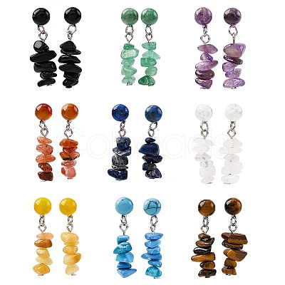 Natural Mixed Stone Dangle Stud Earrings EJEW-JE06371-1